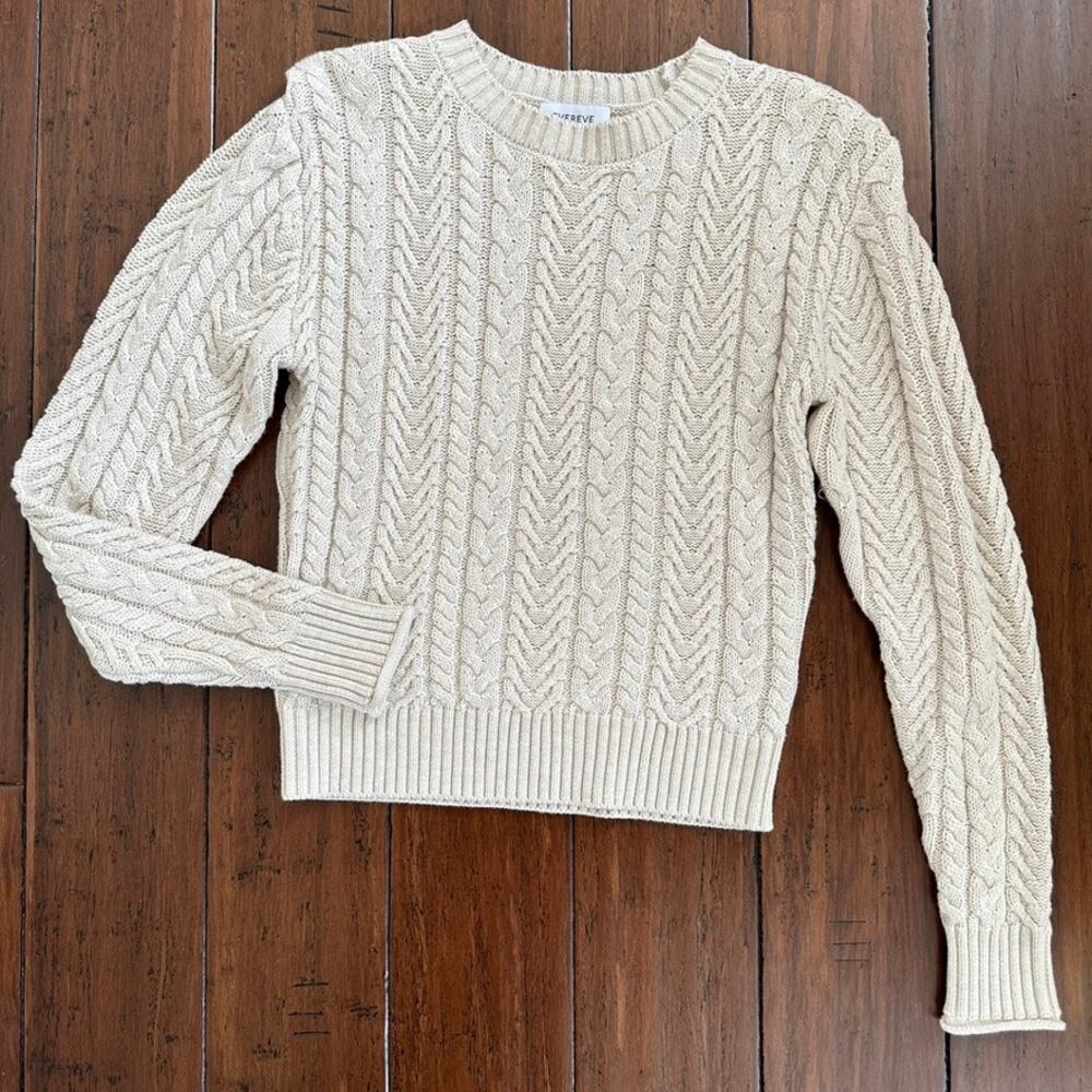 Evereve Sweater Womens XS Cable Knit Alexis Strong Shoulder Pullover Ivory - Picture 5 of 12